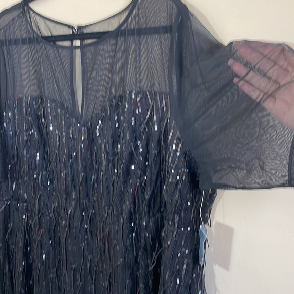 Torrid size 26 ILLUSION SLEEVE SKATER DRESS SEQUIN FRINGE BLACK - Picture 8 of 11